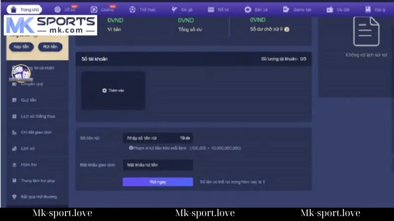 Lưu Ý Khi Rút Tiền Từ MK Sport
